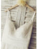 Thin Straps Ivory Lace Chiffon Long Wedding Dress